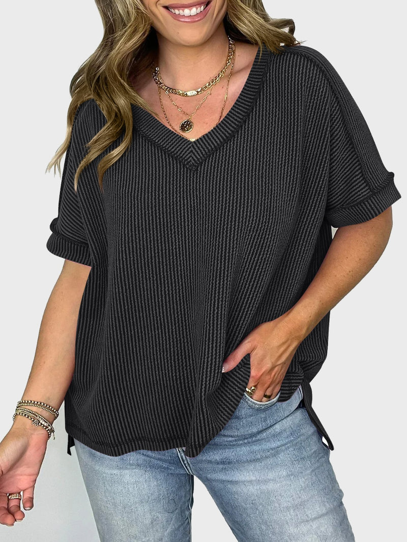 Dani Lovelet Texture V-Neck Half Sleeve T-Shirt