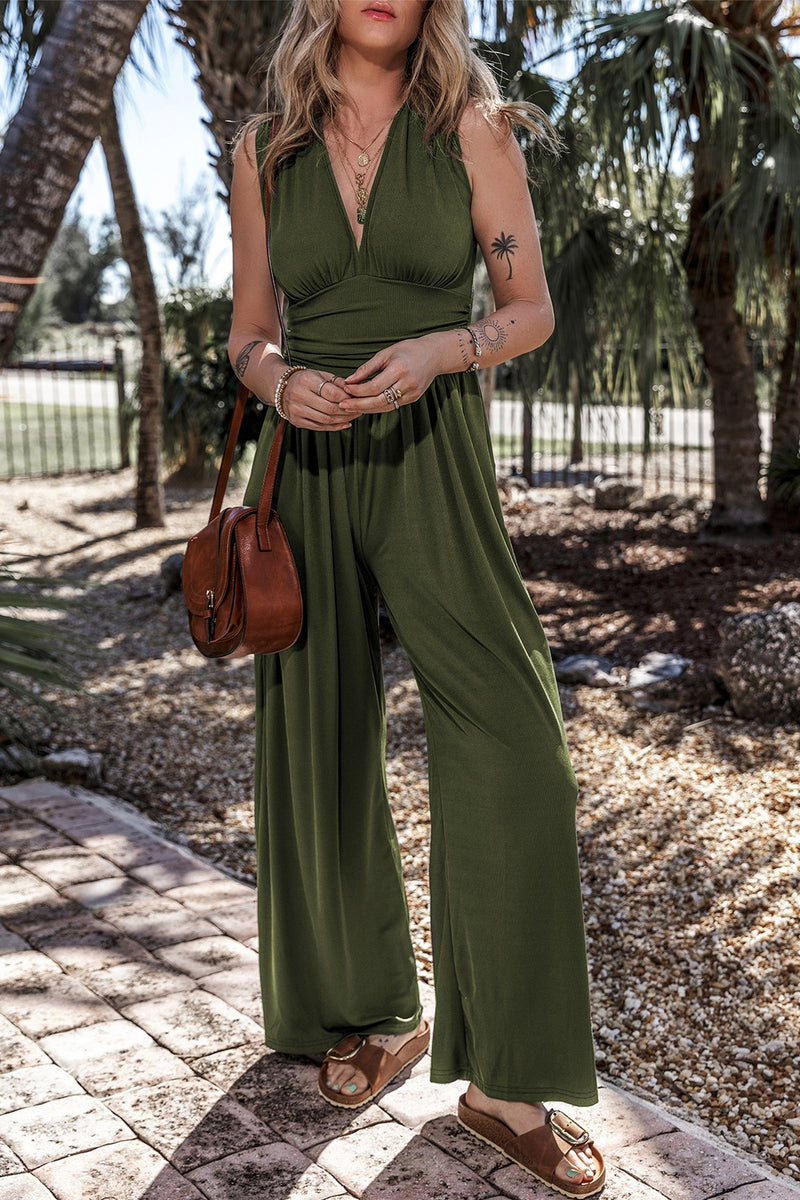 Ginny V-Neck Sleeveless Wide Leg Jumpsuit