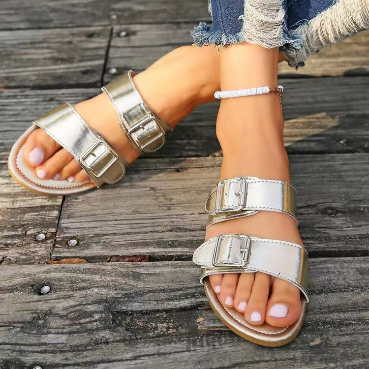 Lanie Open Toe Double Buckle Sandals