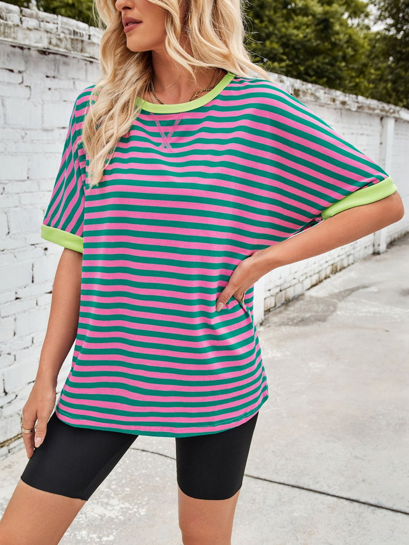 Tanya Lovelet Striped Round Neck Half Sleeve T-Shirt