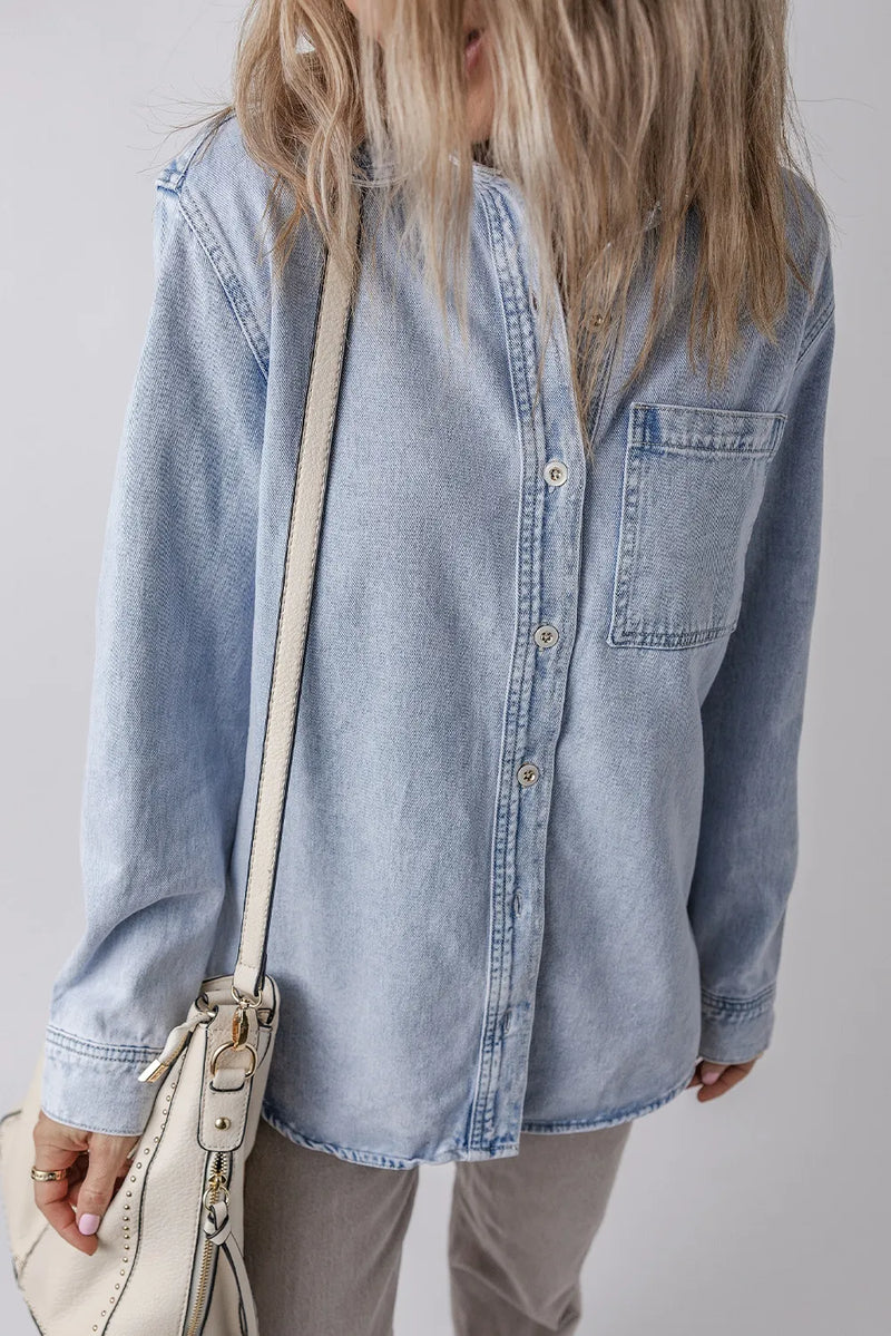 Charlotte Pocketed Collared Neck Denim Top