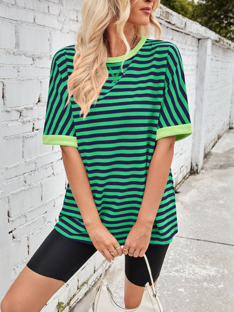 Tanya Lovelet Striped Round Neck Half Sleeve T-Shirt