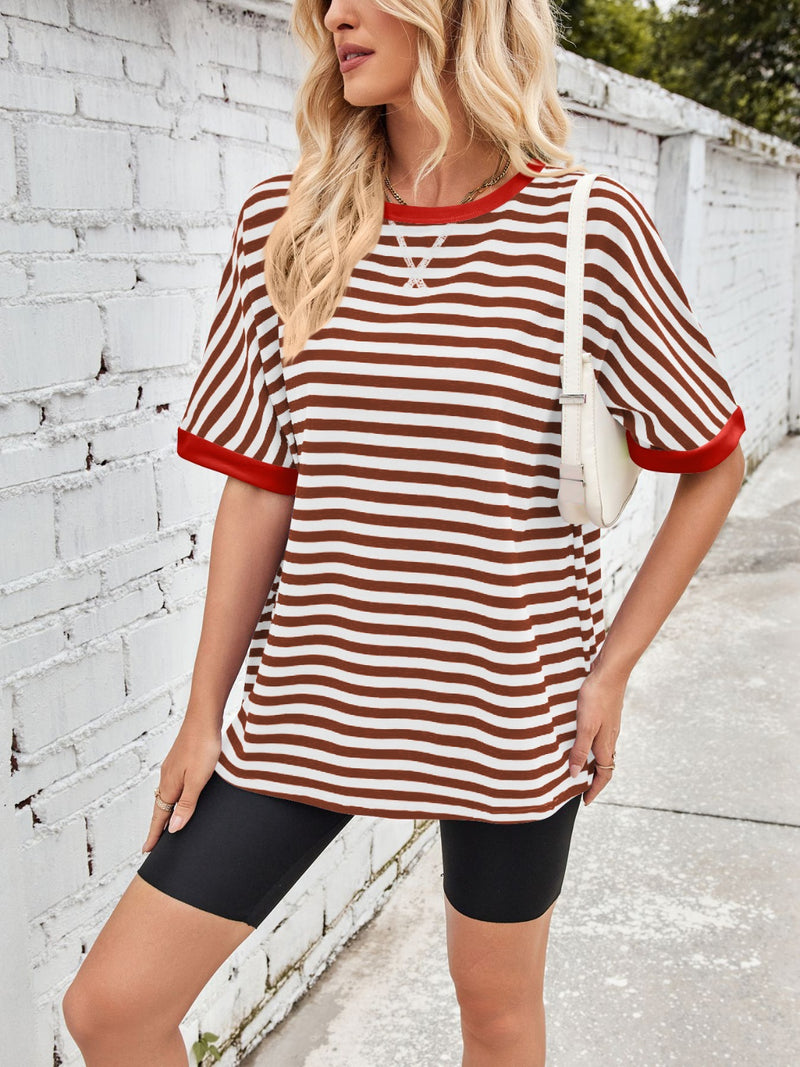 Tanya Lovelet Striped Round Neck Half Sleeve T-Shirt