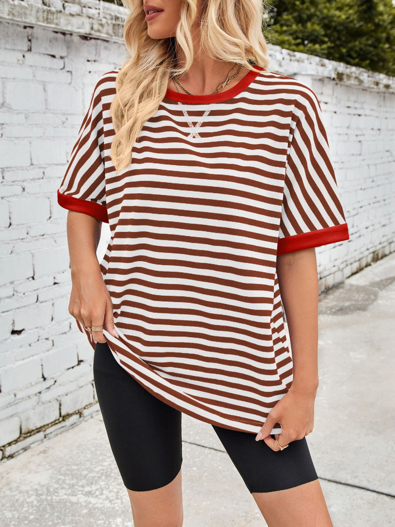 Tanya Lovelet Striped Round Neck Half Sleeve T-Shirt