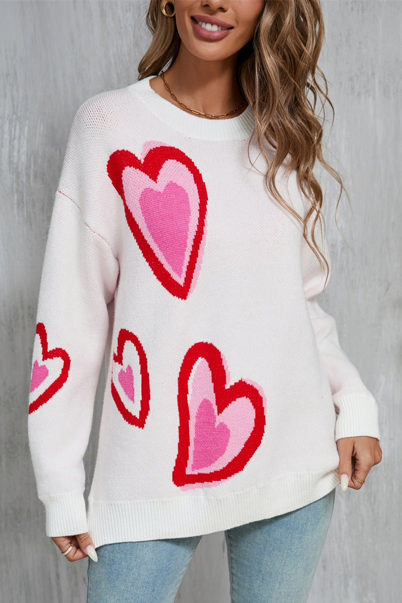 Emma Heart Round Neck Long Sleeve Sweater