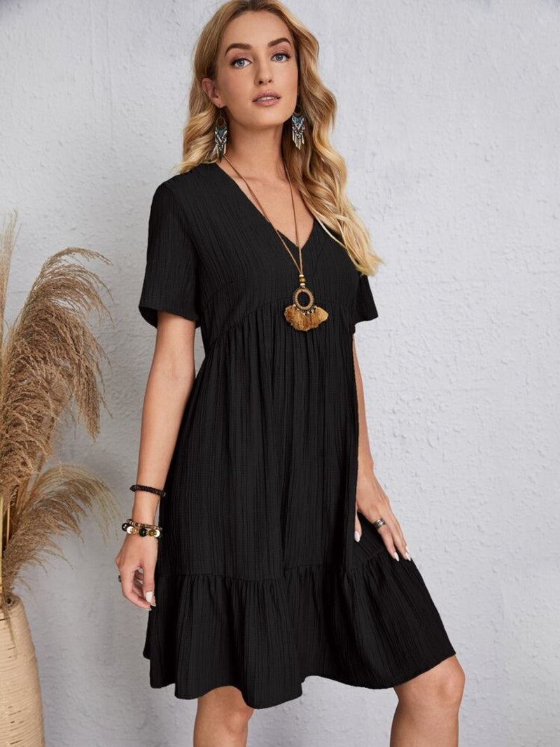 Jovie Full Size V-Neck Short Sleeve Dress