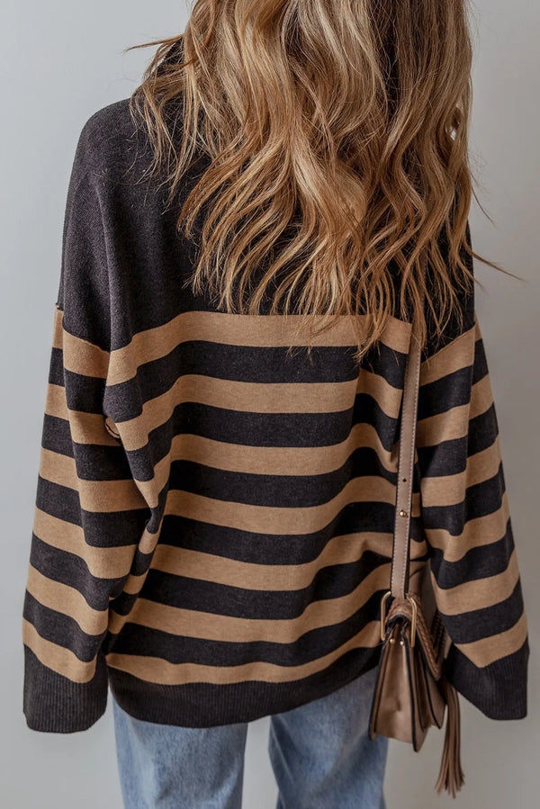 Ethan Striped Half Zip Long Sleeve Knit Top