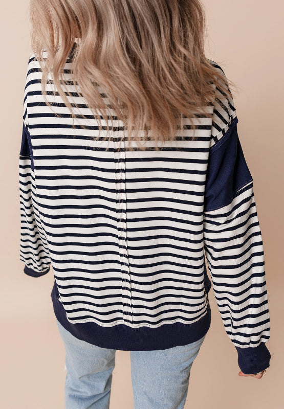 Melissa Exposed Seam Striped Long Sleeve Sweatshirt