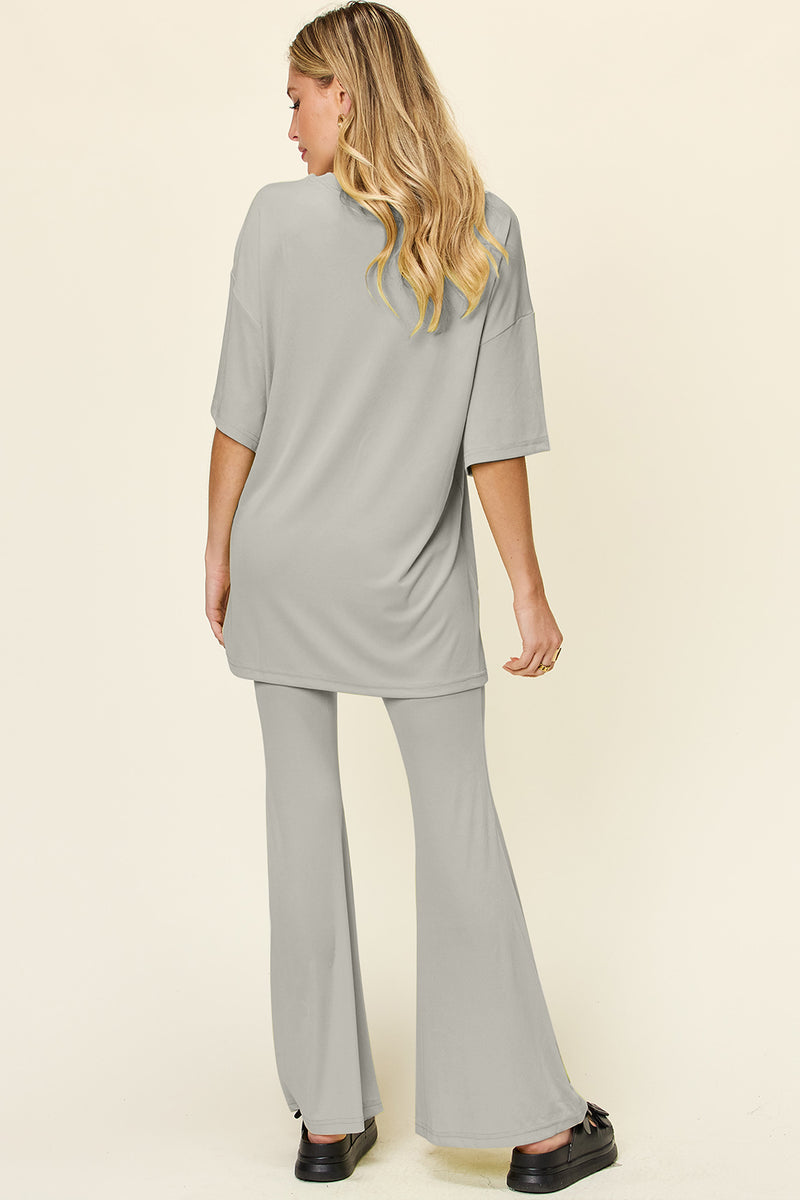 Ames Full Size Round Neck Drop Shoulder T-Shirt and Flare Pants Set