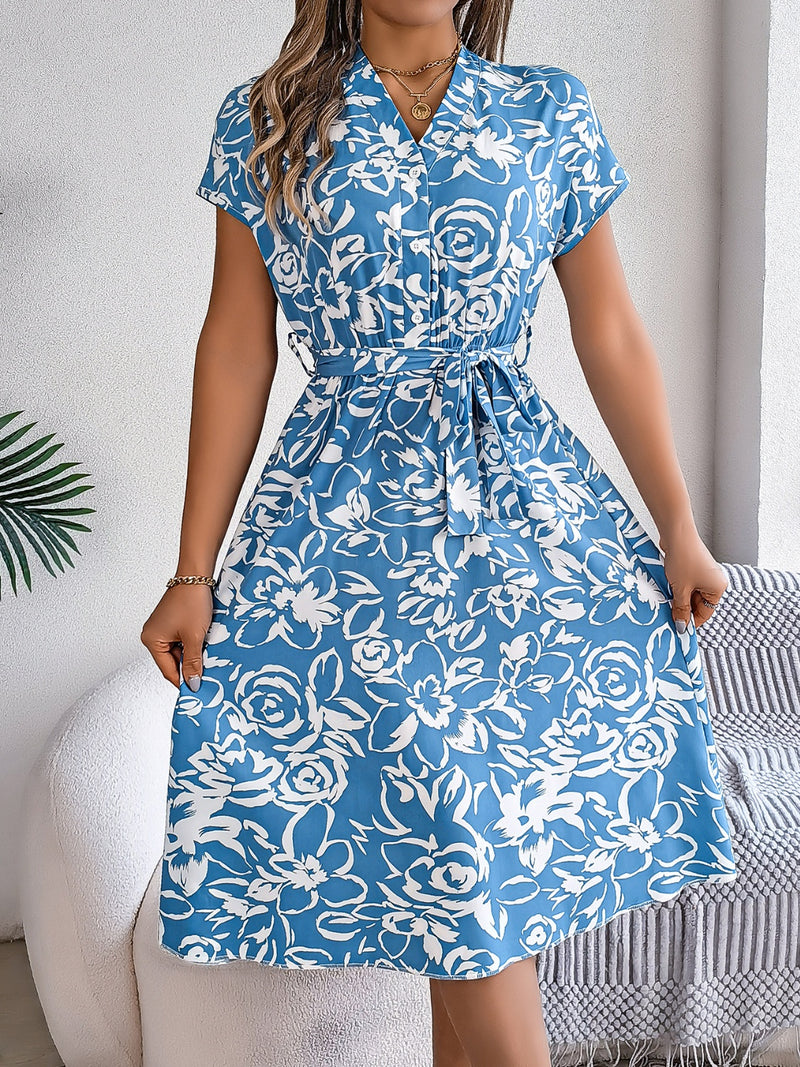 Harrison Printed V-Neck Short Sleeve Dress