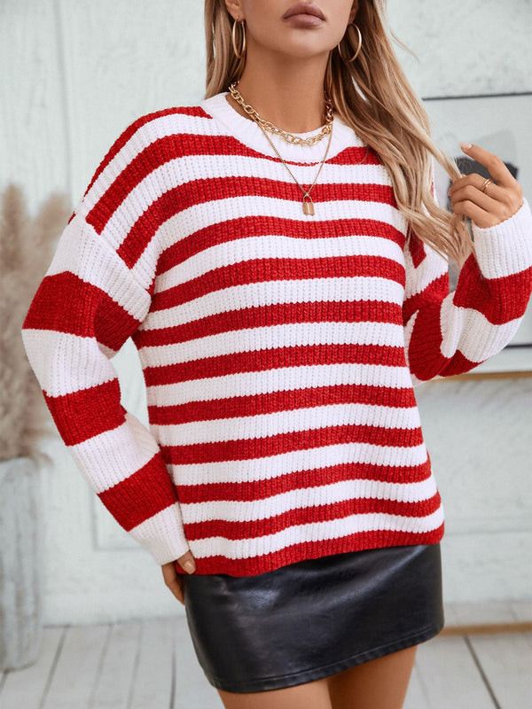 Marjorie Striped Round Neck Long Sleeve Sweater