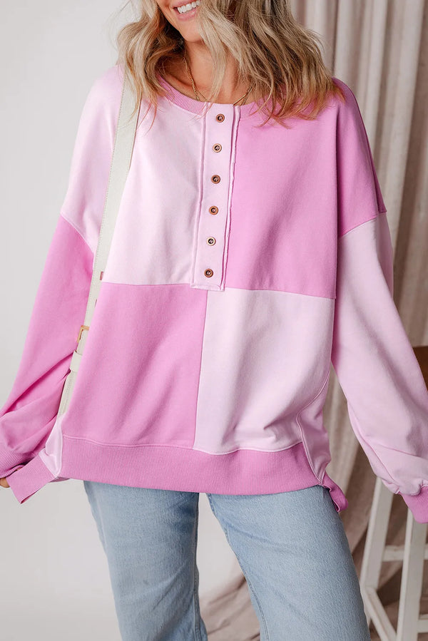 Shea Contrast Half Button Long Sleeve Sweatshirt