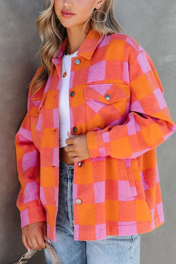 Patsie Plaid Collared Neck Button Up Jacket