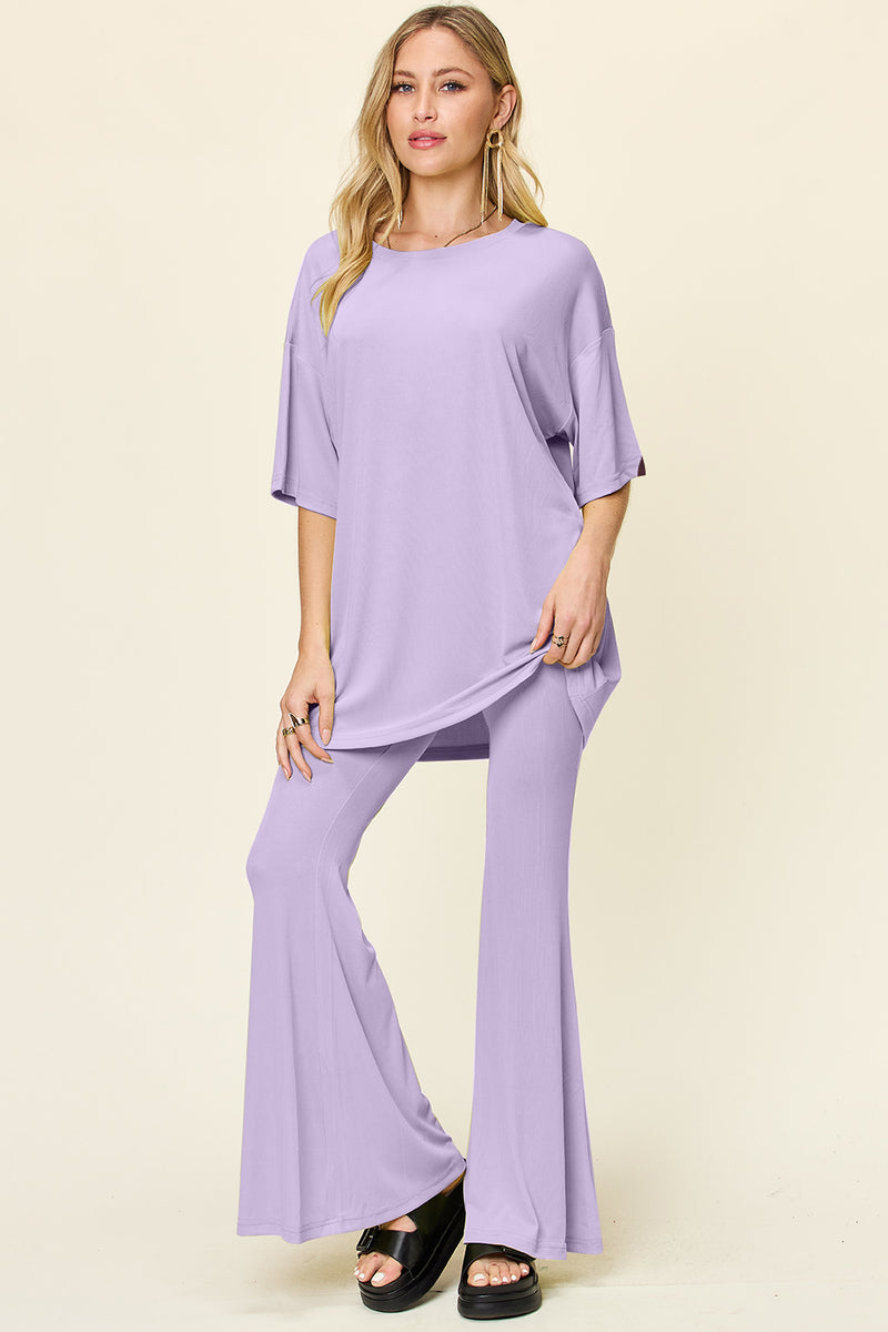 Ames Full Size Round Neck Drop Shoulder T-Shirt and Flare Pants Set