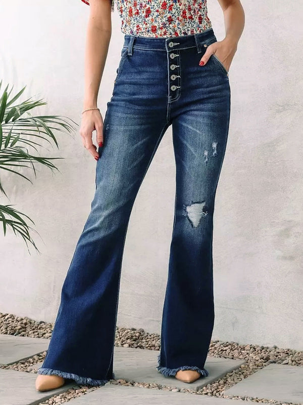 Jeffrey Distressed Bootcut Jeans with Pockets