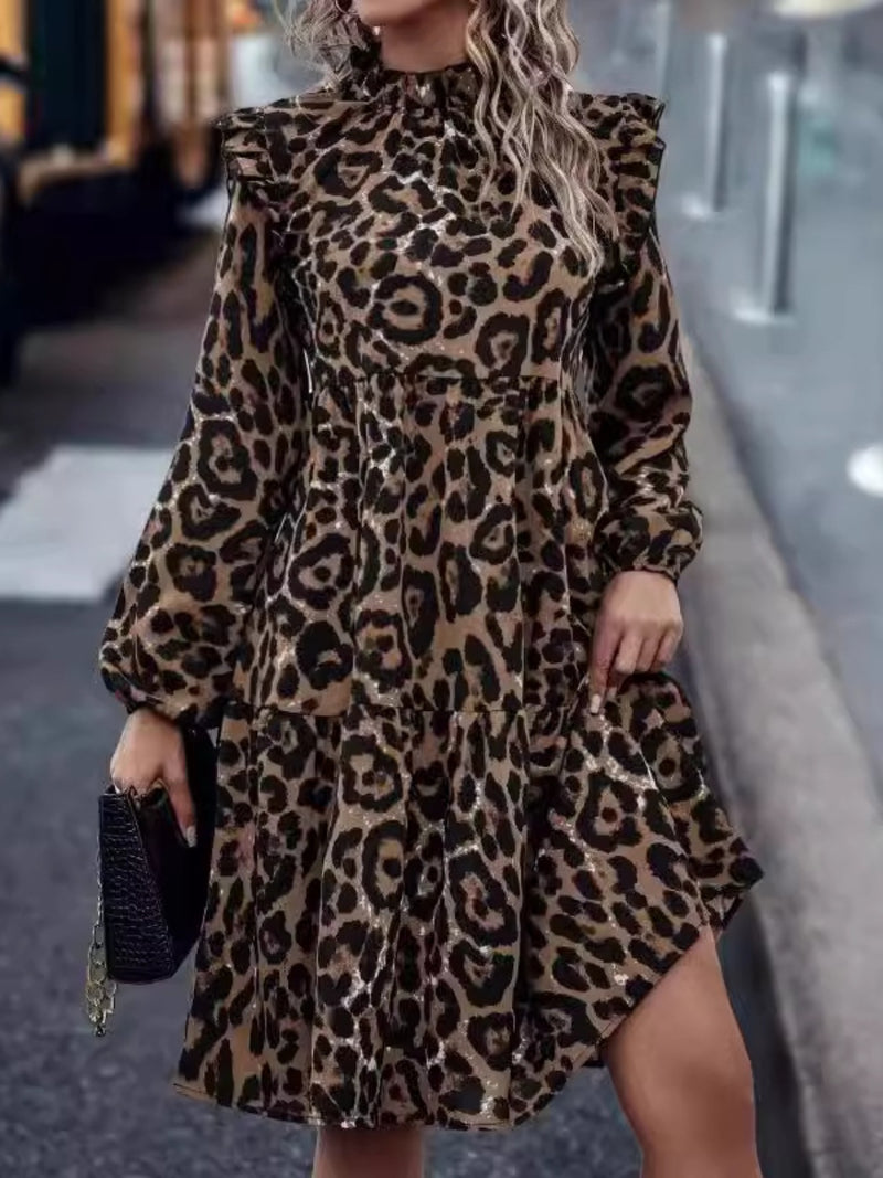 Cori Ruffled Leopard Mock Neck Long Sleeve Mini Dress- Deal of the Day!