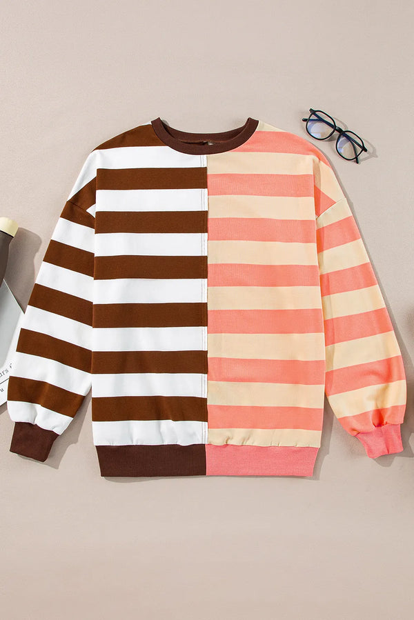 Jessica Striped Round Neck Long Sleeve Sweatshirt