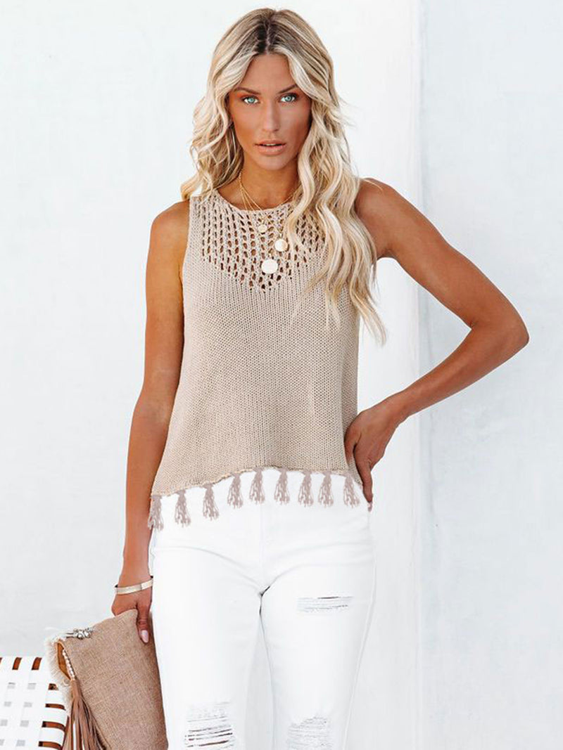 Tess Cutout Tassel Round Neck Tank