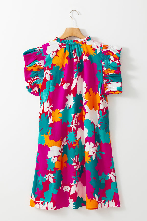 Lina Ruffled Printed Cap Sleeve Mini Dress