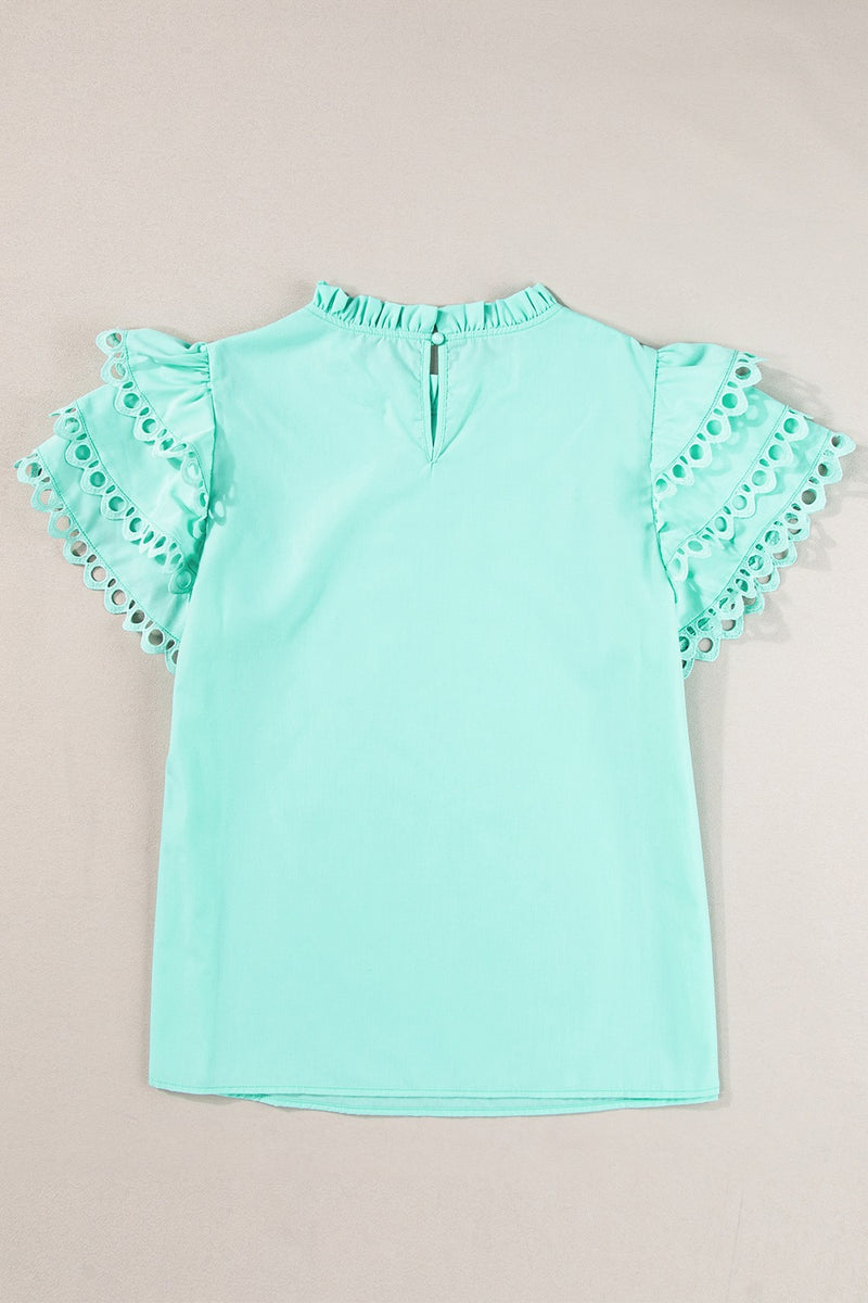 Bailey Ruffled Eyelet Round Neck Cap Sleeve Blouse