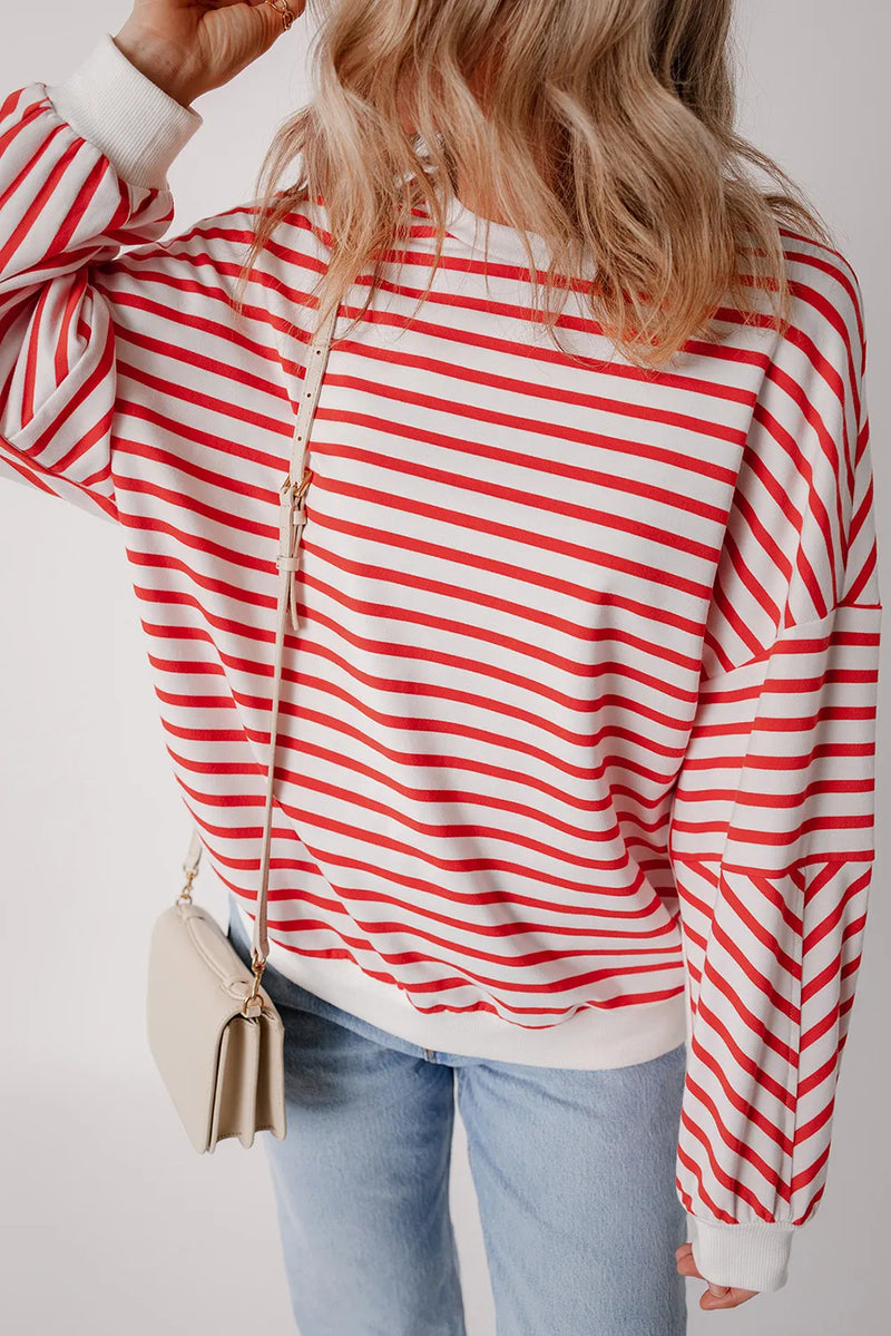 Daria Striped Dropped Shoulder Long Sleeve Sweatshirt