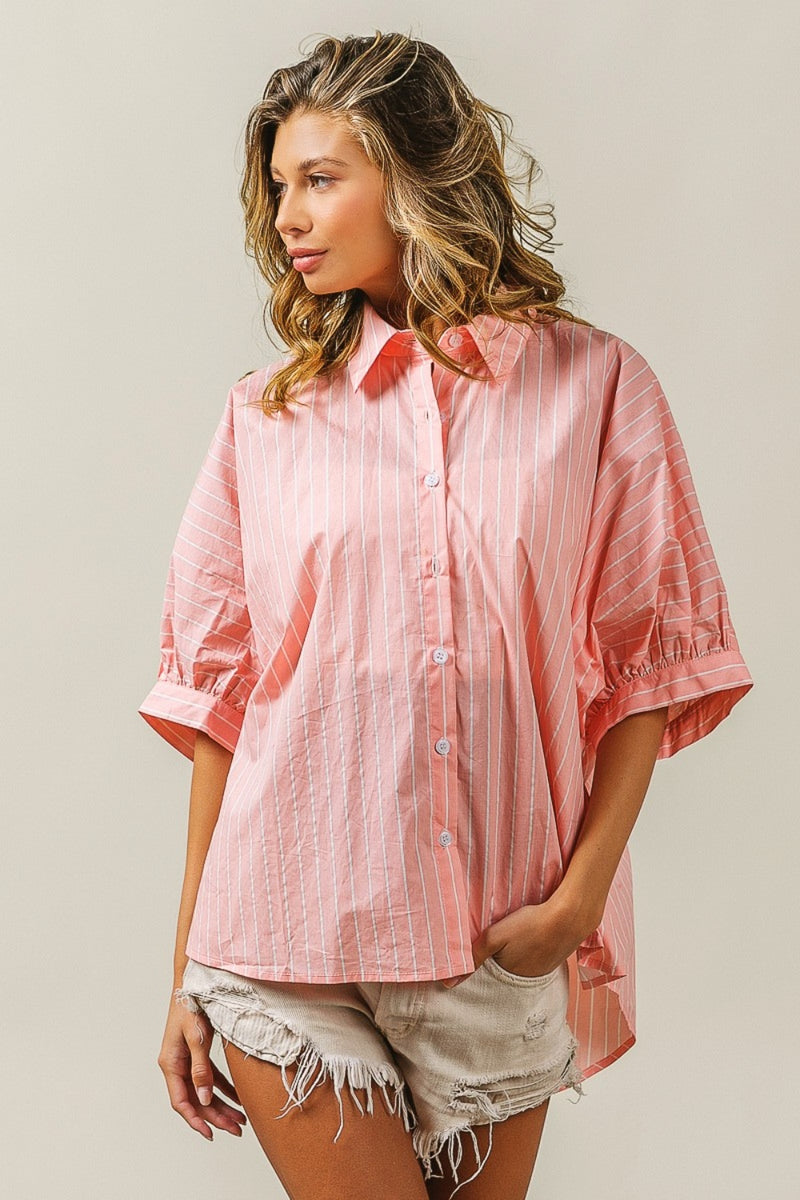 Cruz Button Up Striped Dolman Sleeve Shirt