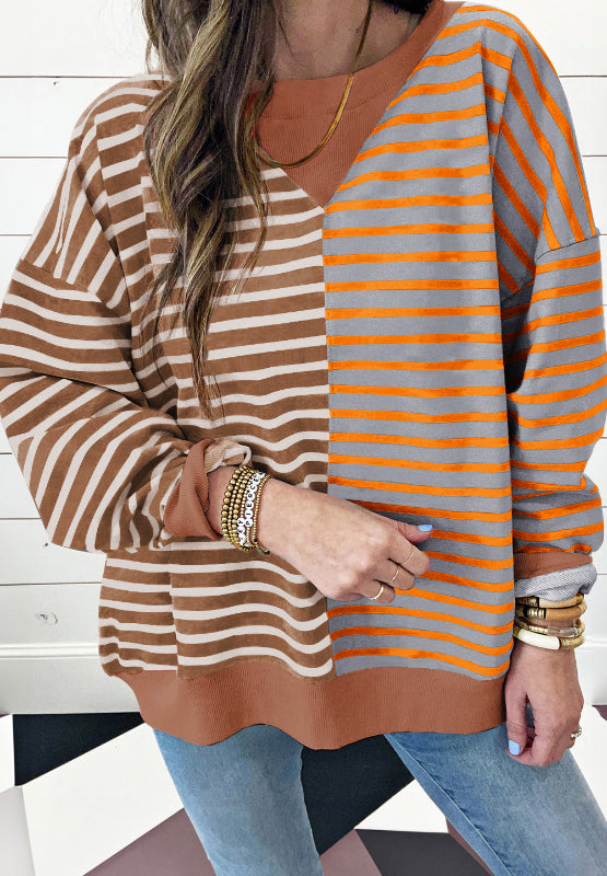 Brooks Contrast Striped Round Neck Long Sleeve Sweatshirt