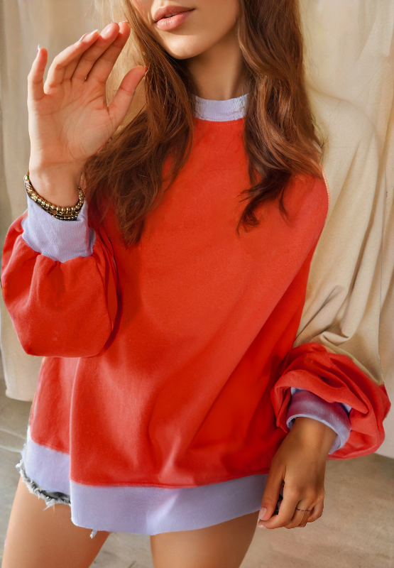 Hannah Color Block Round Neck Long Sleeve Sweatshirt