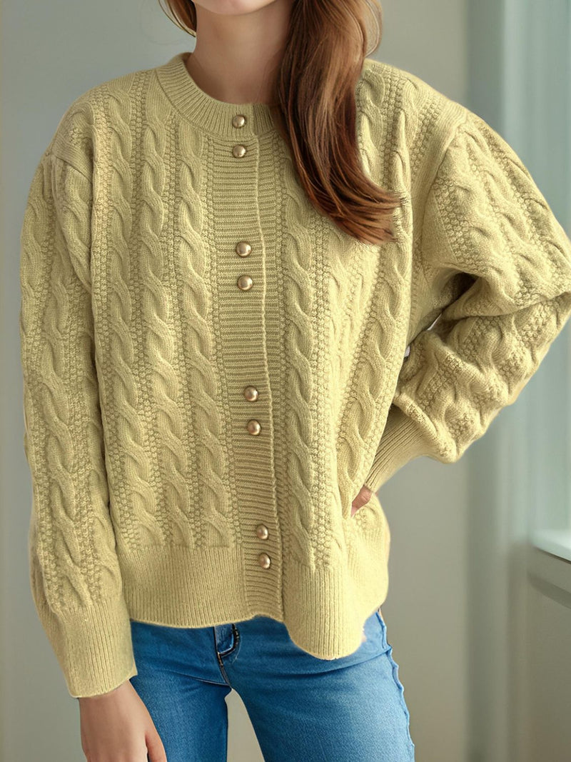 Frankie Cable-Knit Round Neck Long Sleeve Cardigan