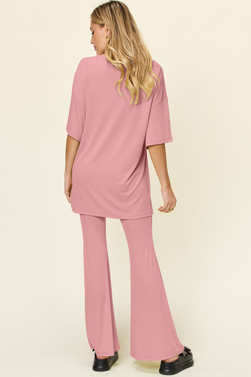 Ames Full Size Round Neck Drop Shoulder T-Shirt and Flare Pants Set