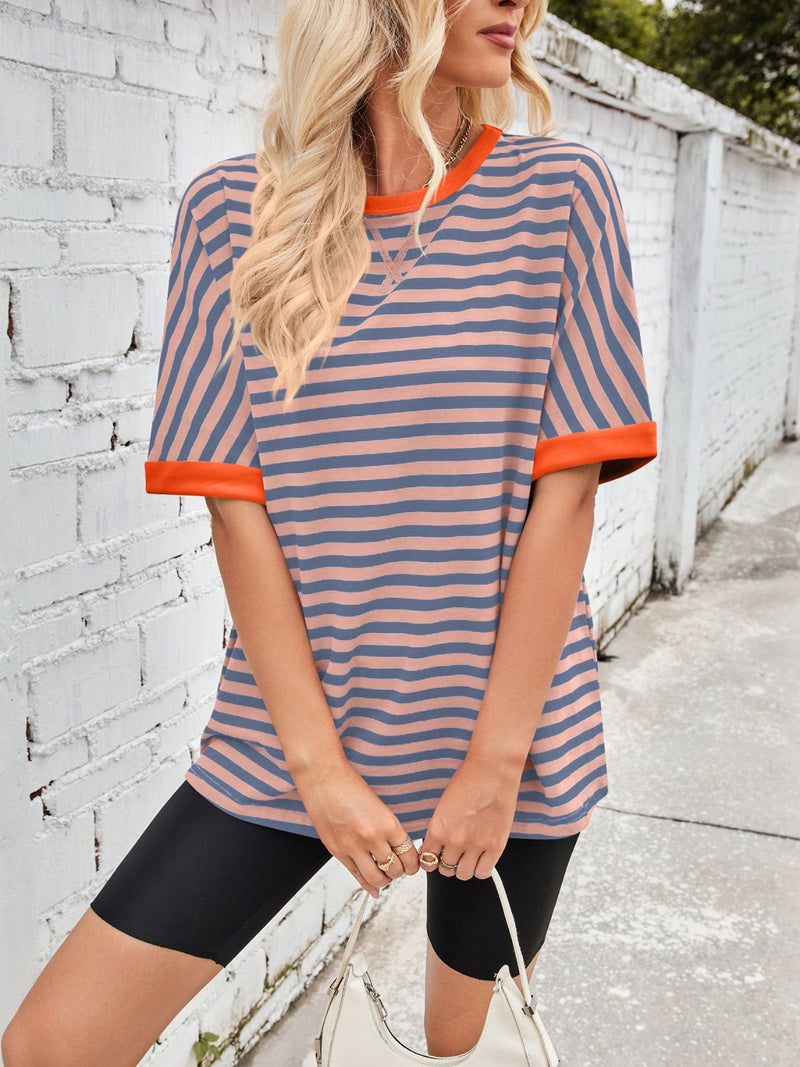 Tanya Lovelet Striped Round Neck Half Sleeve T-Shirt