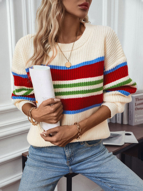 Conra Contrast Stripes Round Neck Long Sleeve Sweater