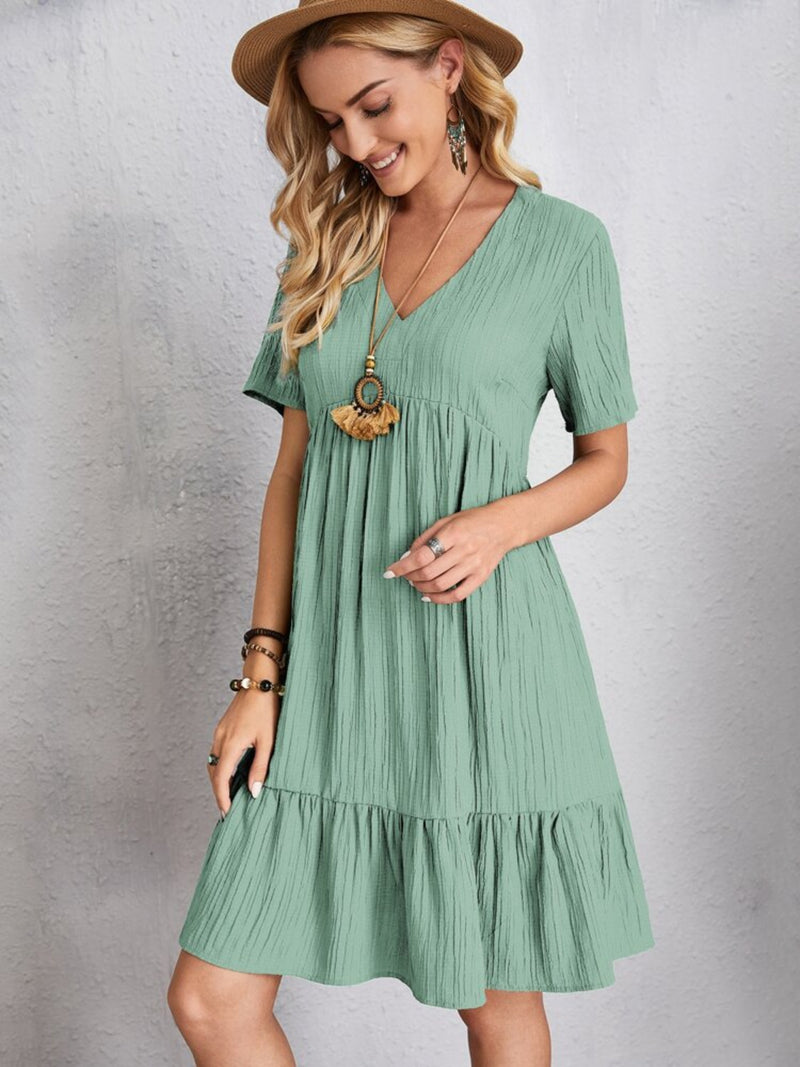 Jovie Full Size V-Neck Short Sleeve Dress