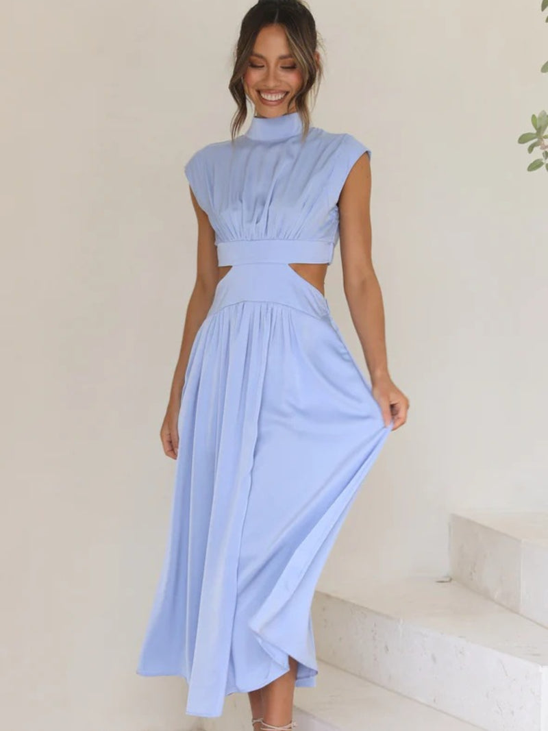 Grace Cutout Mock Neck Sleeveless Ruched Dress