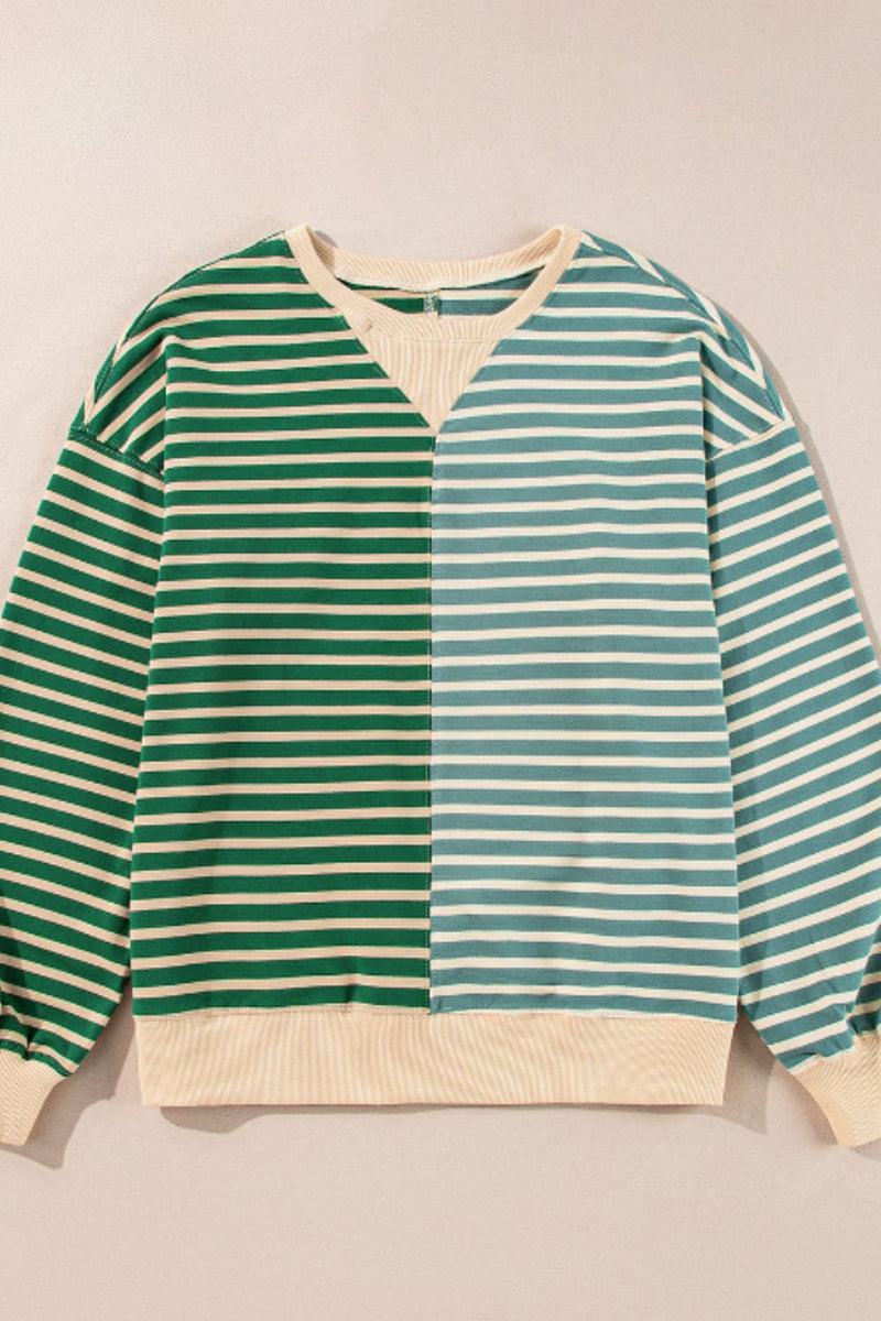 Brooks Contrast Striped Round Neck Long Sleeve Sweatshirt