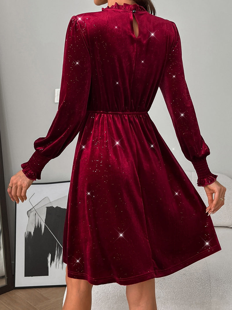 Anine Glitter Mock Neck Long Sleeve Mini Dress