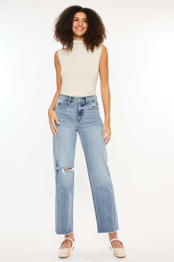 Collin Kancan Ultra High Rise Distressed Straight Jeans