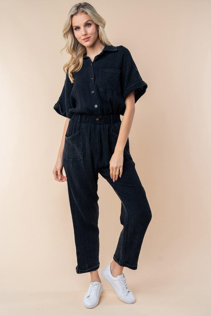 Tally Texture Short Sleeve Jumpsuit