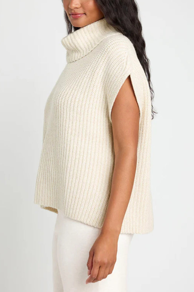 Alden Slit Turtleneck Cap Sleeve Sweater