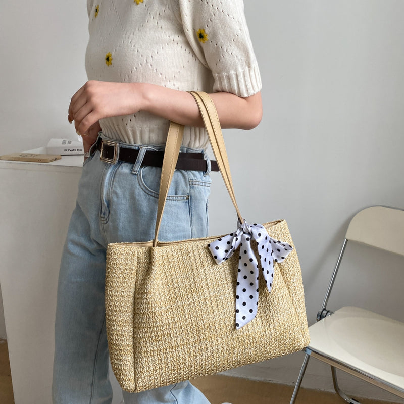 Sasha Straw Woven Leather Strap Handbag