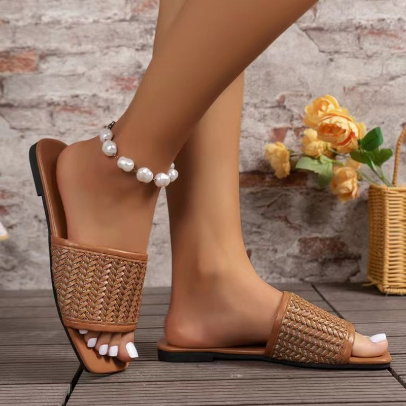 Blaire Rattan Woven Flat Sandals