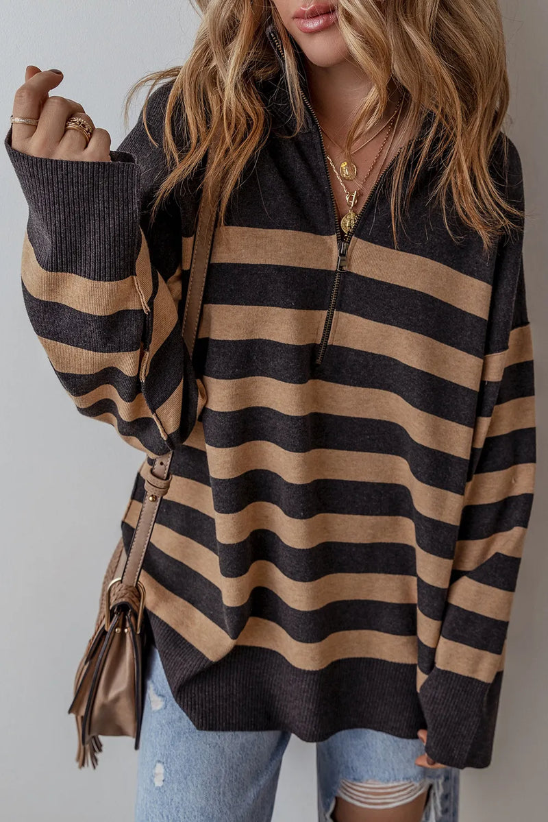 Ethan Striped Half Zip Long Sleeve Knit Top