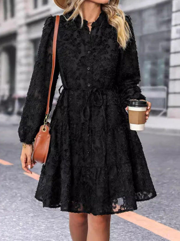 Leah Lace Button Down Long Sleeve Mini Dress