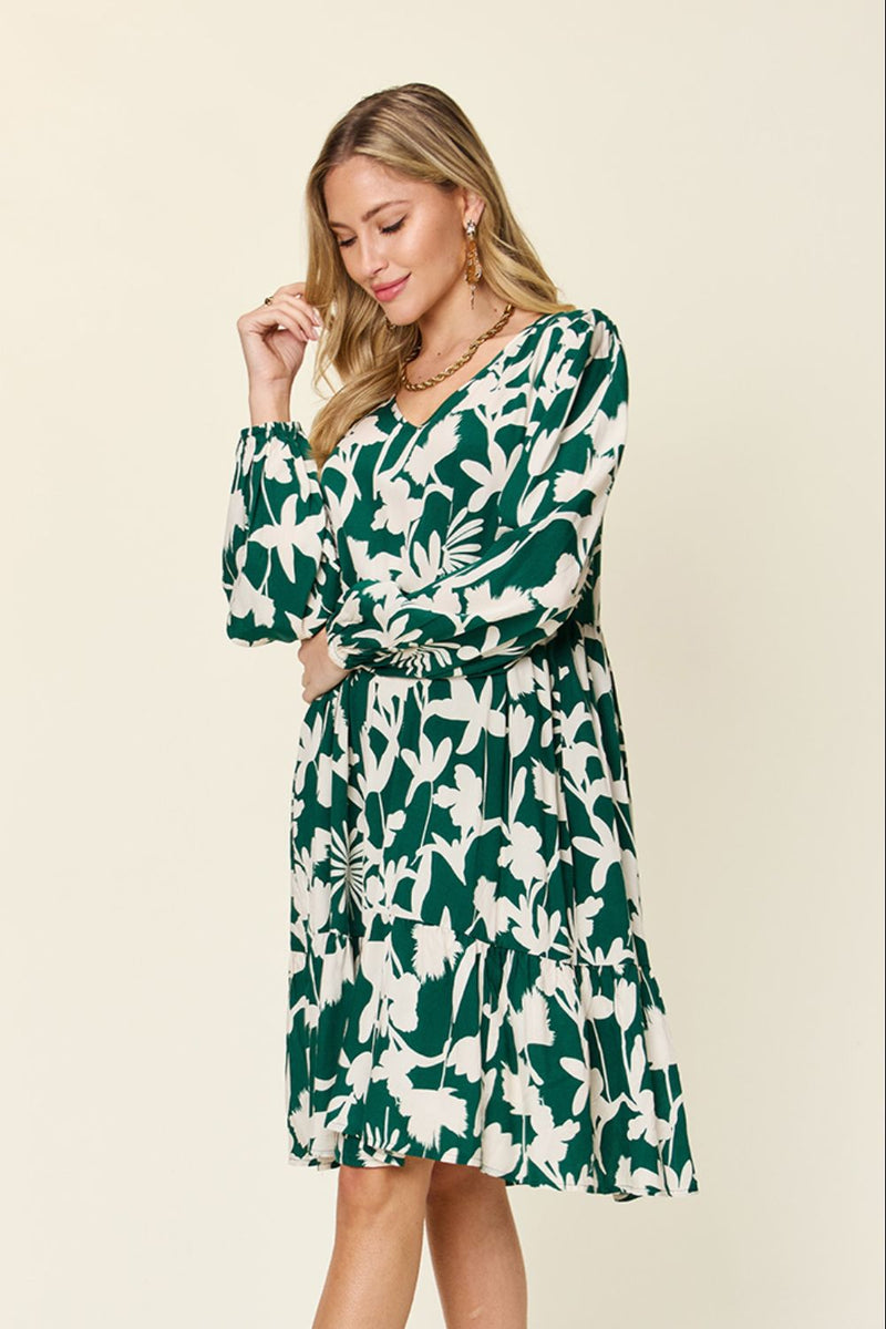 Journee Full Size Printed Ruffle Hem Long Sleeve Dress