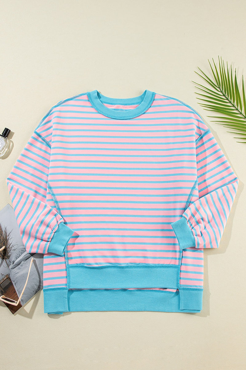 Wanda High-Low Striped Long Sleeve Sweatshirt