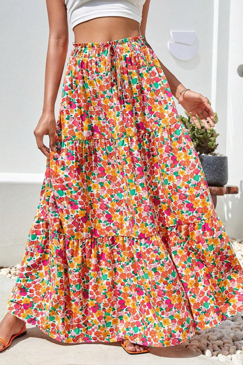 Vera Printed Elastic Waist Maxi Skirt