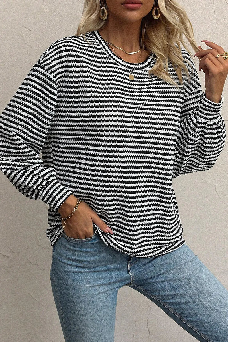 Kristen Striped Round Neck Long Sleeve Top