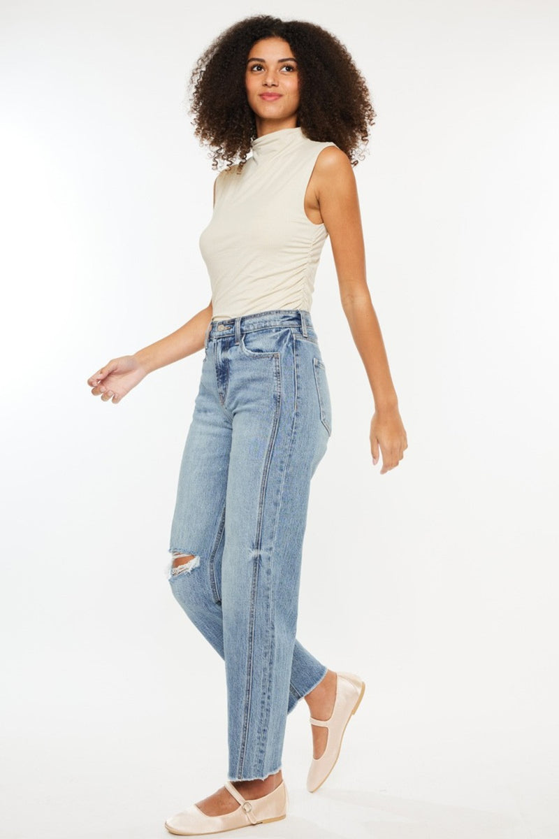 Collin Kancan Ultra High Rise Distressed Straight Jeans