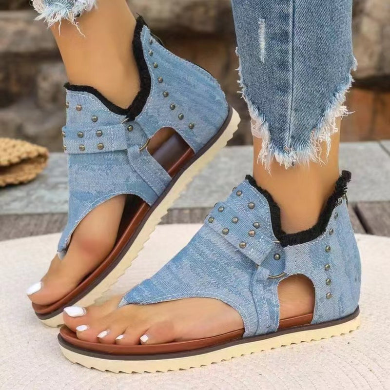 August Studded Raw Hem Flat Sandals