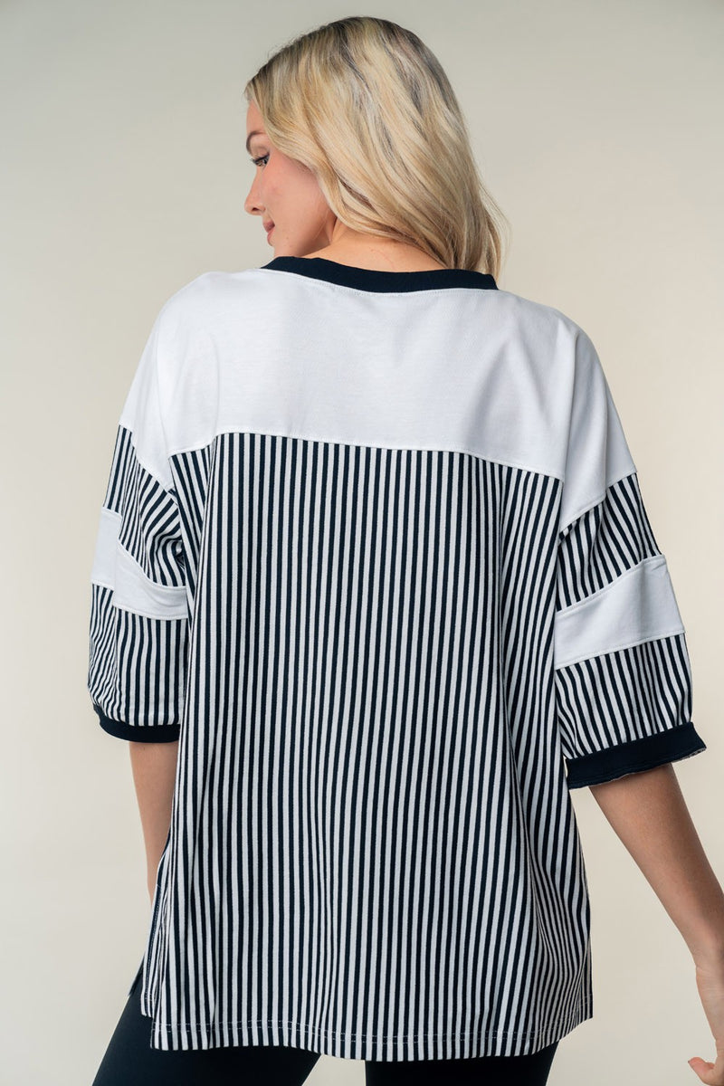 Gwen Full Size Striped Contrast Round Neck Top